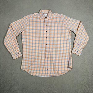 David Donahue Shirt Mens Large Orange Plaid Button Up Casual Preppy Dress Logo